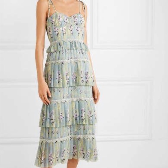 NWT Self Portrait Floral Tiered Chiffon Midi Dress US10 - Picture 4 of 16